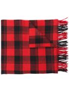 Saint Laurent Checked Fringed Scarf - Red