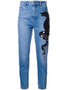 Dalood High-waisted Embroidered Mom Jeans, Women's, Size: 36, Blue, Cotton