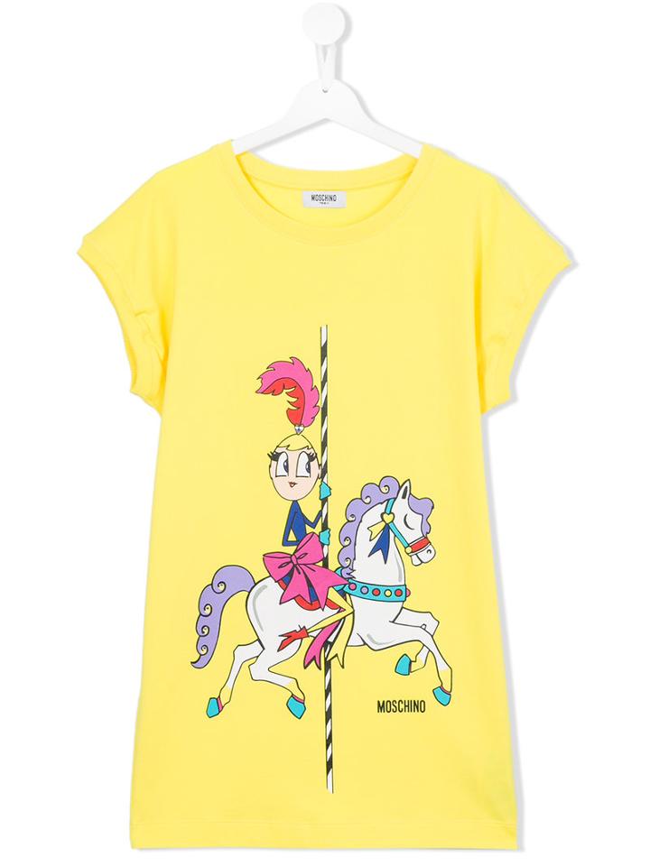 Moschino Kids Carousel Print T-shirt Dress, Girl's, Size: 14 Yrs, Yellow/orange