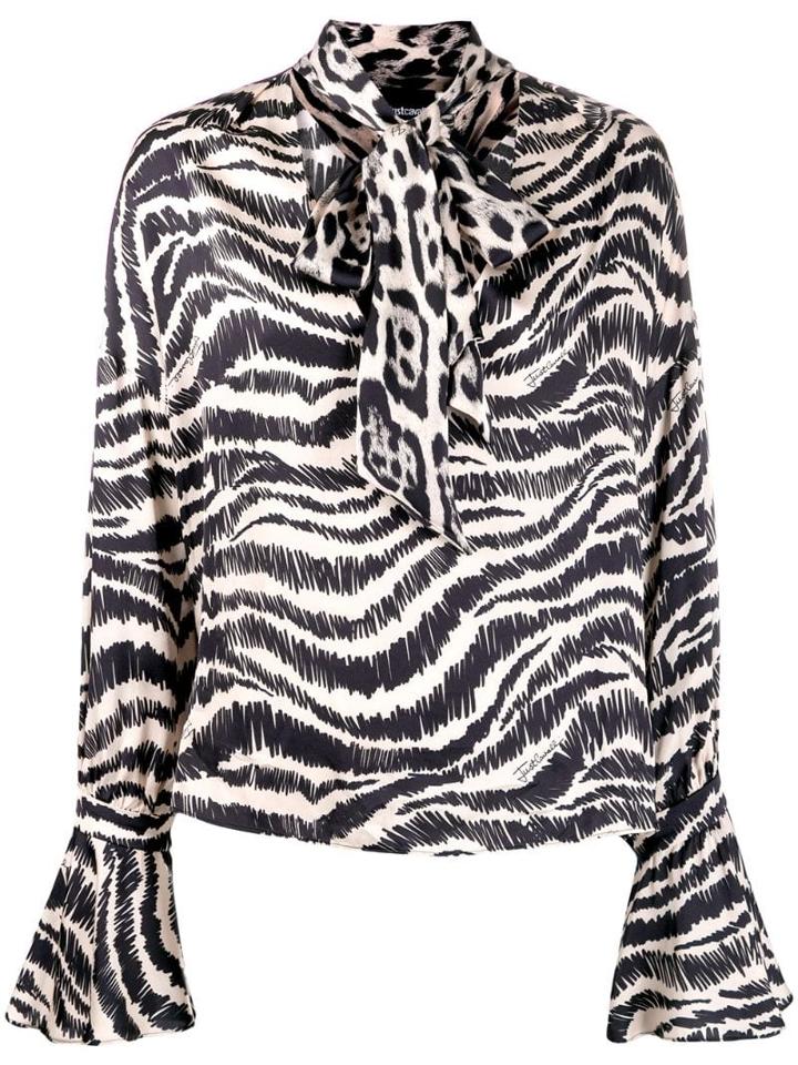 Just Cavalli Animal Print Pussy Bow Blouse - Black