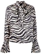 Just Cavalli Animal Print Pussy Bow Blouse - Black