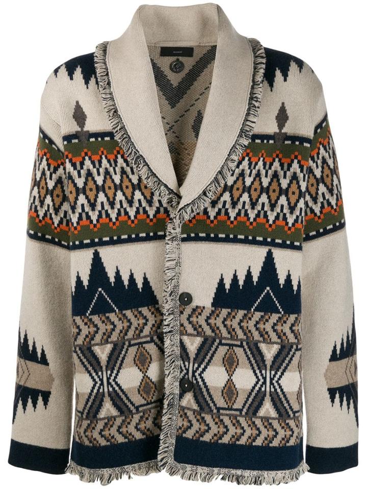 Alanui Fringed Intarsia Knit Cardigan - Neutrals