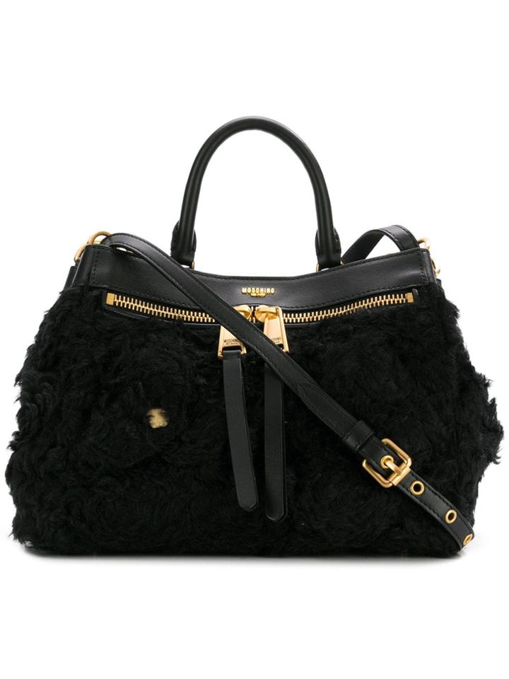 Moschino Shearling Logo Tote - Black