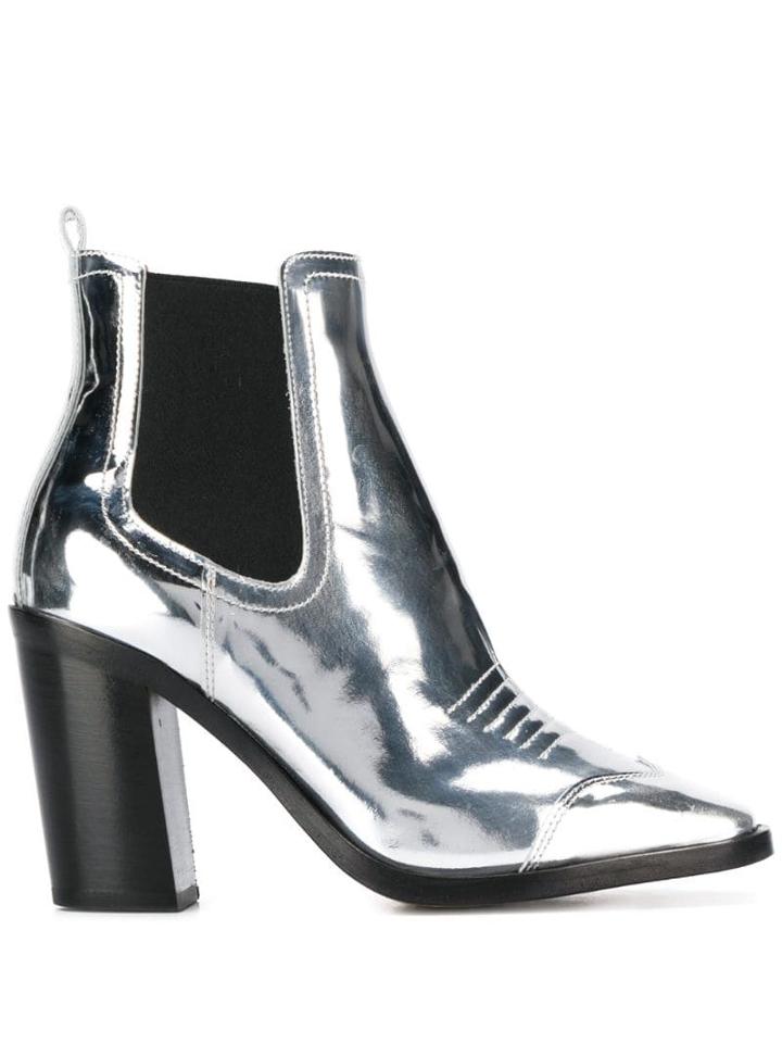 Off-white Metallic Heeled Ankle Boots - Silver