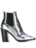 Off-white Metallic Heeled Ankle Boots - Silver