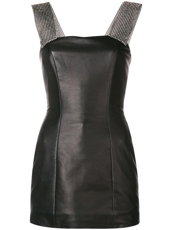 Christopher Kane Leather And Crystal Mini Dress - Black