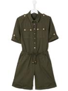 Balmain Kids Drawstring Waist Playsuit, Girl's, Size: 14 Yrs, Green
