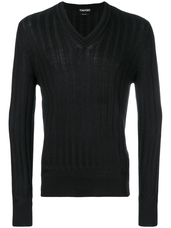 Tom Ford V-neck Cable Knit Jumper - Black