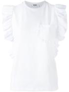Msgm - Frill Detail Sleeveless Top - Women - Cotton - L, White, Cotton