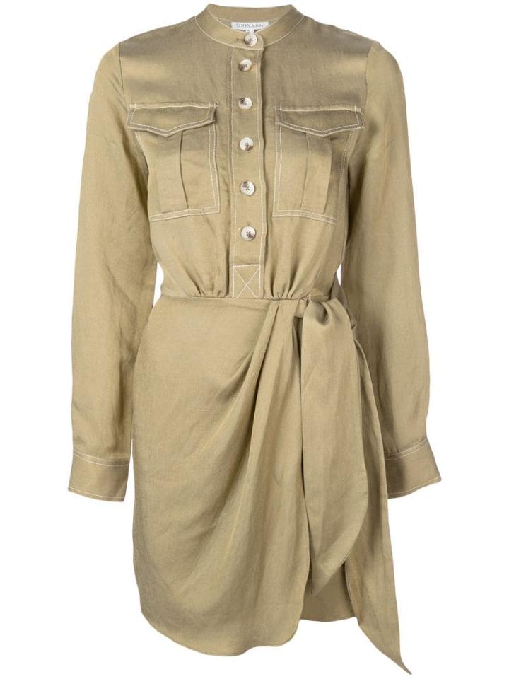 Shona Joy Tie Waist Shirt Dress - Green