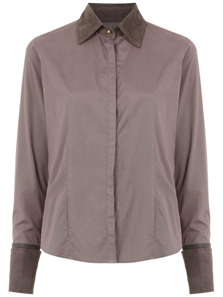 Clé Shirt With Leather Details - Grey