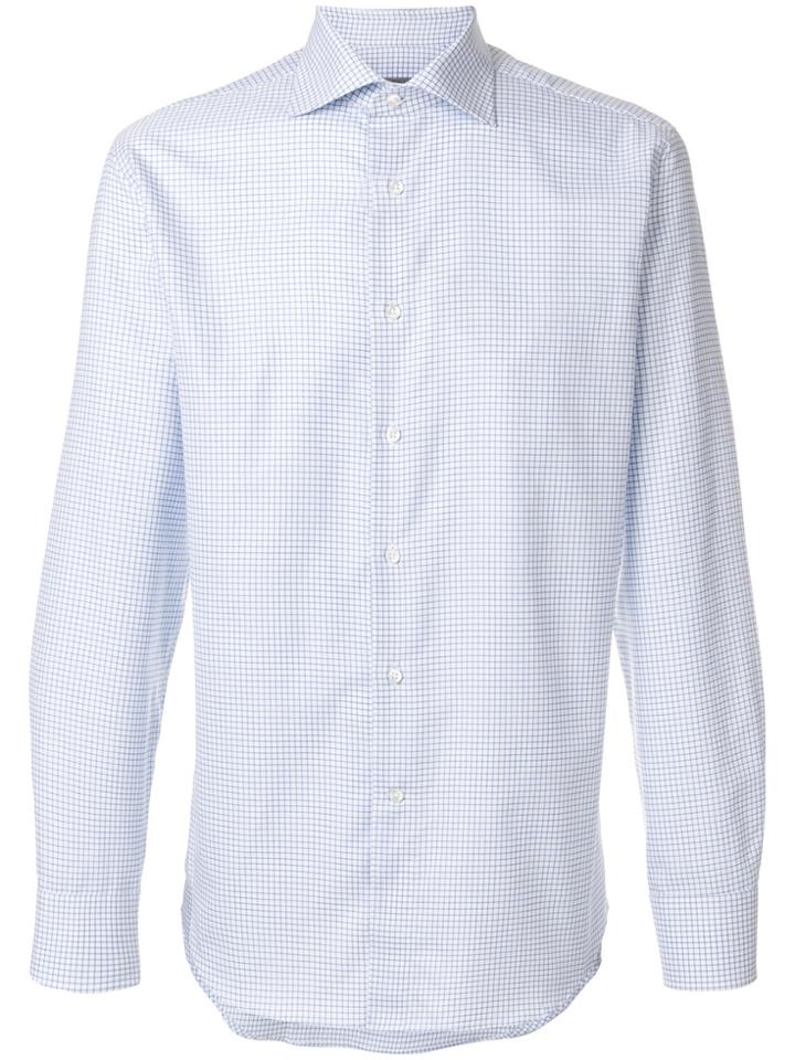 Canali Modern Fit Grid Print Shirt - Blue