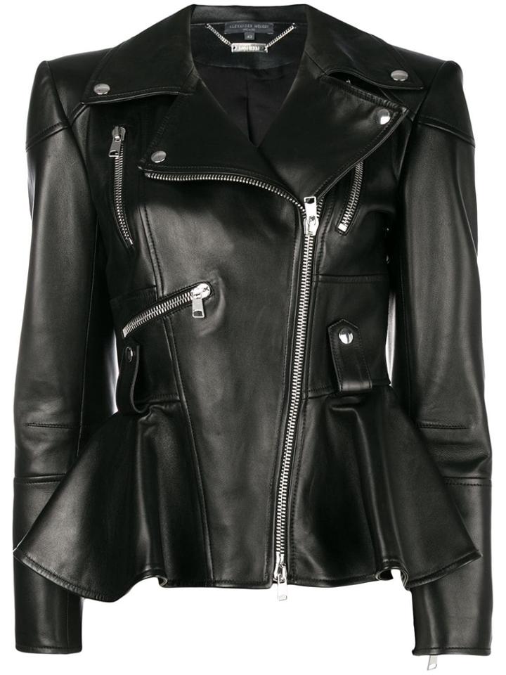 Alexander Mcqueen Ruffled Biker Jacket - Black