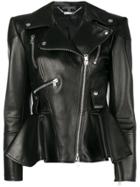 Alexander Mcqueen Ruffled Biker Jacket - Black