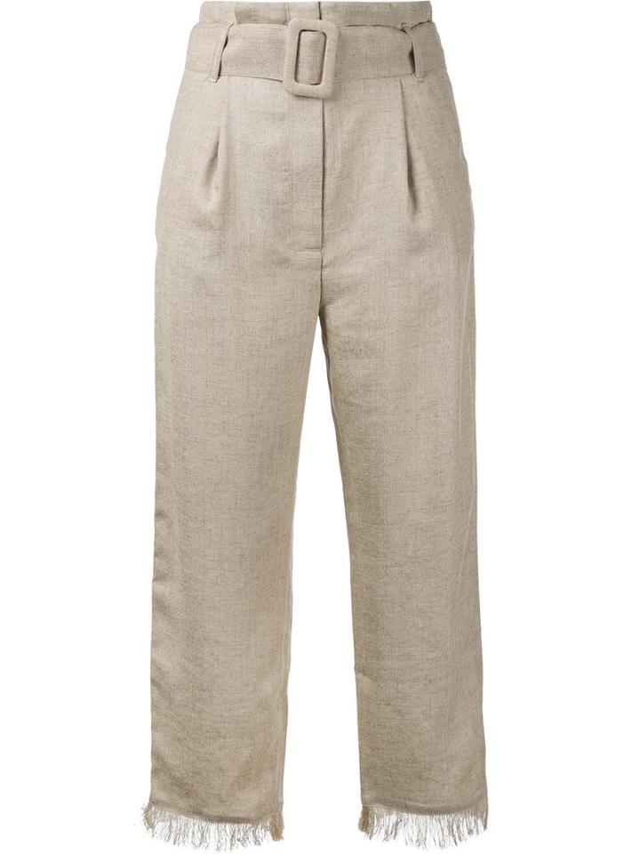 Nanushka - Fringed Cropped Trousers - Women - Polyester/triacetate - S, Brown, Polyester/triacetate