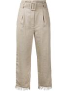Nanushka - Fringed Cropped Trousers - Women - Polyester/triacetate - S, Brown, Polyester/triacetate