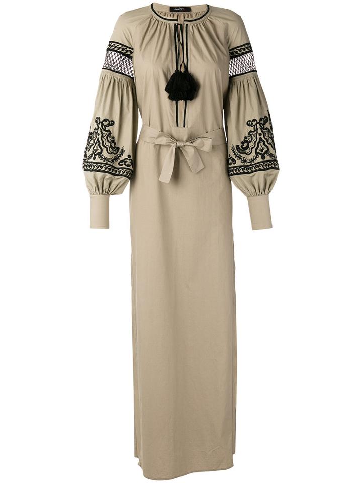 Wandering - Long Embroidered Dress - Women - Cotton - 40, Green, Cotton