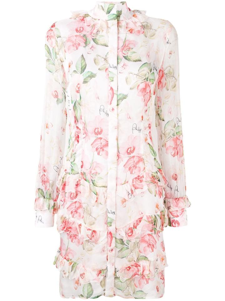 Philipp Plein Floral Shirt Dress - Neutrals