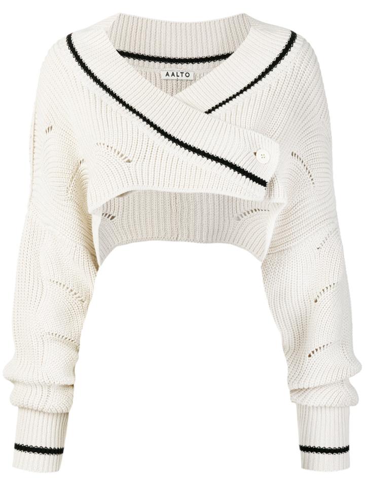Aalto Cropped Wrap-effect Sweater - White