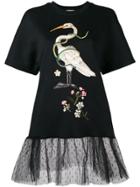 Red Valentino Embroidered Point D'esprit Hem T-shirt - Black