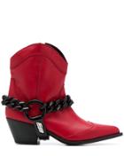 Msgm Chain Embellished Texan Boots - Red