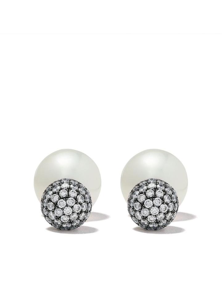 Yoko London 18kt Black Gold Duet South Sea Pearl And Diamond Earrings