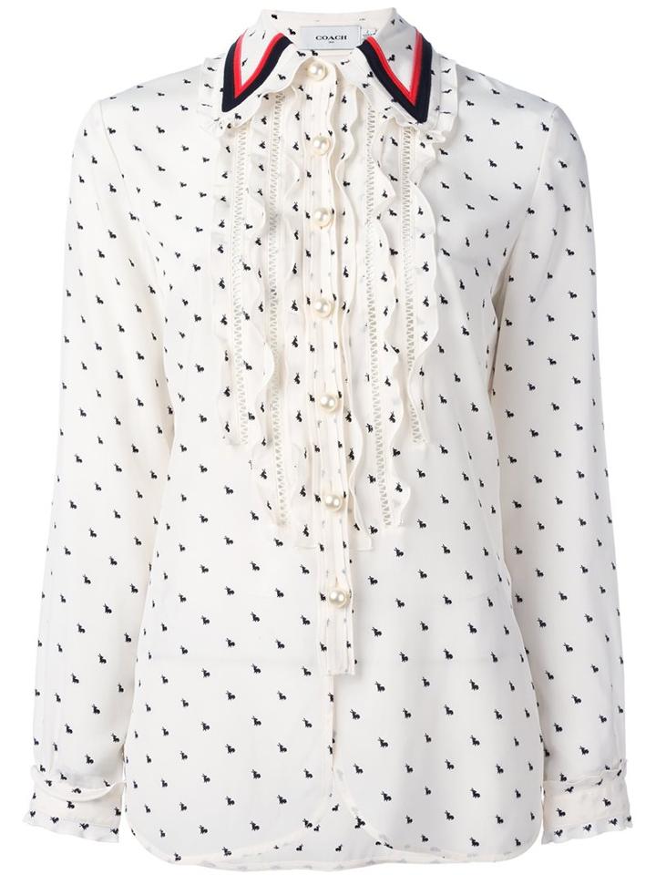Coach Ruffled Rabbit Print Shirt, Women's, Size: 4, Nude/neutrals, Silk