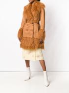 Elisabetta Franchi Shaggy Trimmed Trench Coat - Nude & Neutrals