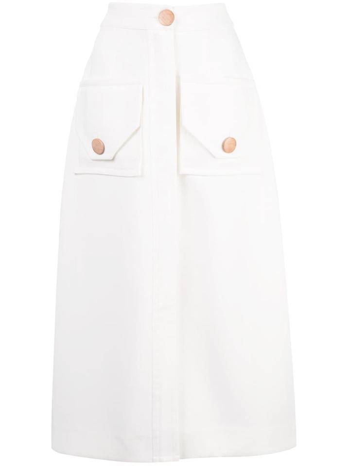 Nicholas Button Detail Skirt - White