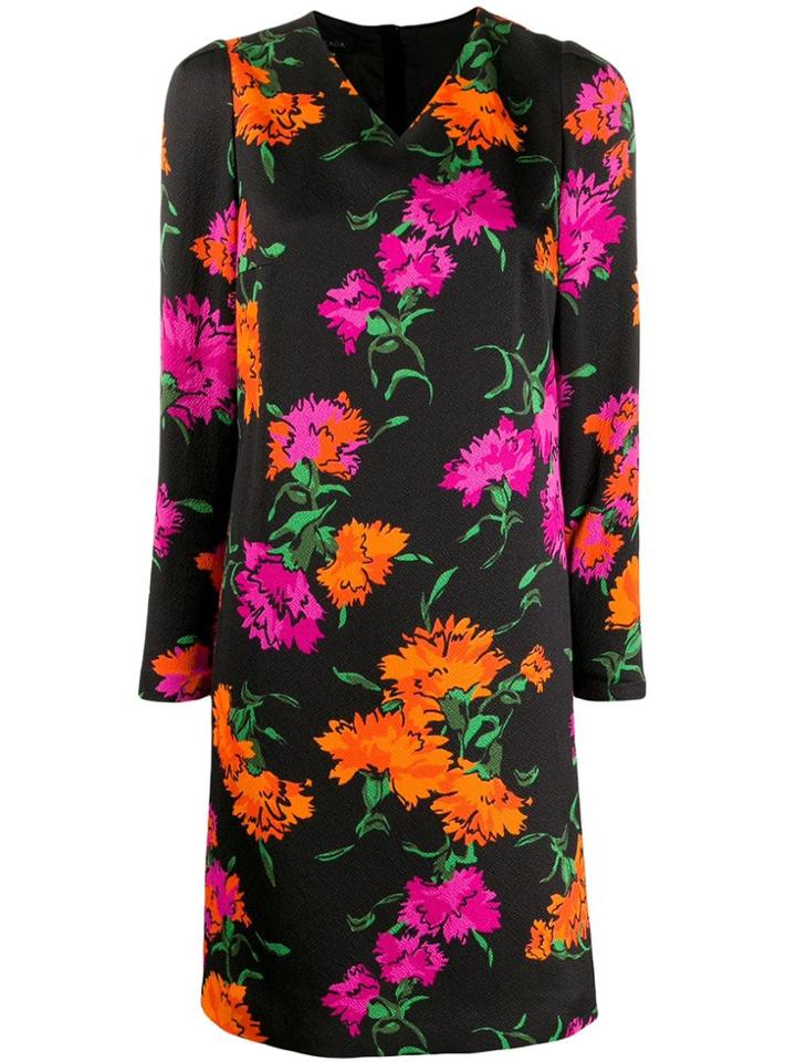 Escada Floral Print Shift Dress - Black