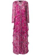 Saloni Long Floral Ruffle Dress - Pink & Purple