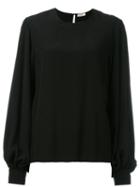 Saint Laurent Bishop Sleeve Blouse, Women's, Size: 40, Black, Silk