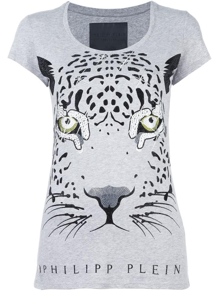 Philipp Plein 'leopard Eyes' T-shirt, Women's, Size: Medium, Grey, Cotton