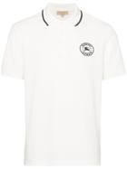 Burberry Embroidered Logo Piqué Polo Shirt - White