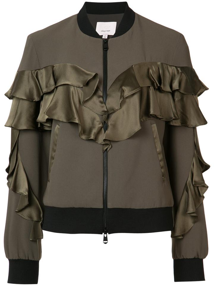 Cinq A Sept Frill Jacket, Women's, Size: Medium, Green, Polyester/triacetate