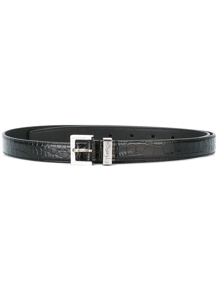 Saint Laurent Monogram Passant Buckle Belt, Women's, Size: 85, Black, Calf Leather