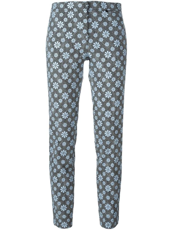Versace Cropped Floral Pattern Trousers, Women's, Size: 40, Blue, Polyester/spandex/elastane/wool