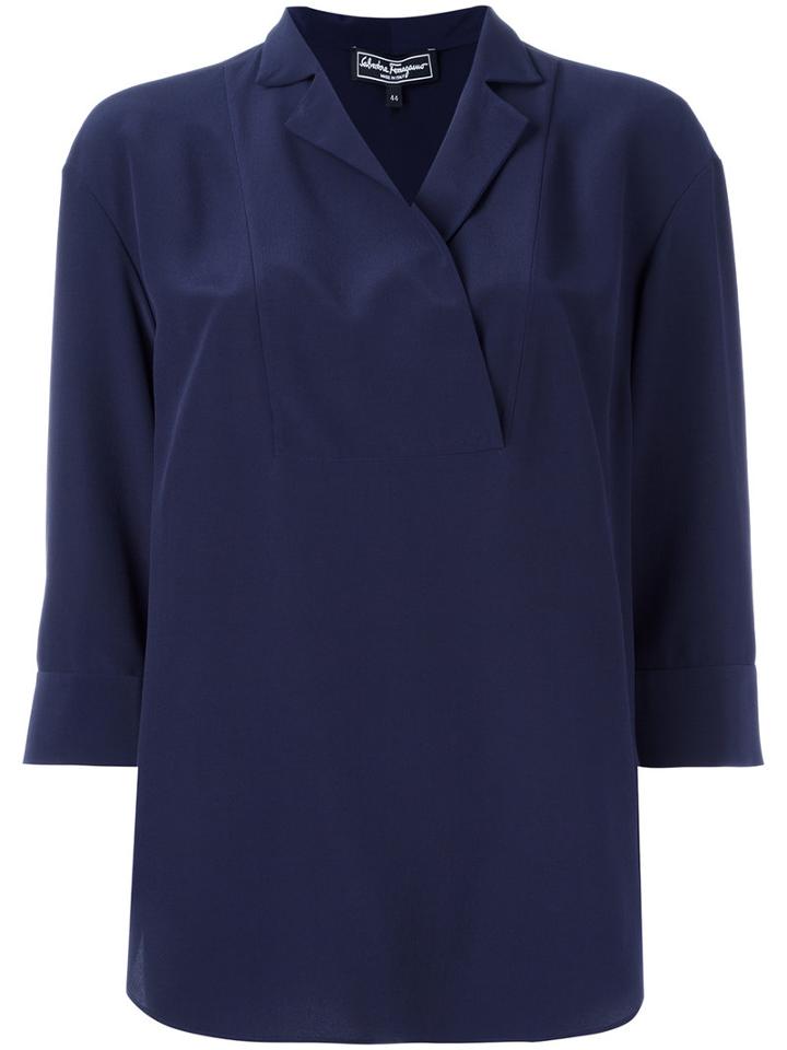 Salvatore Ferragamo Wrap Blouse, Women's, Size: 48, Blue, Silk