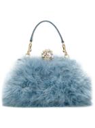 Dolce & Gabbana - Vanda Clutch - Women - Calf Leather/acrylic/wool/turkey Feather - One Size, Blue, Calf Leather/acrylic/wool/turkey Feather