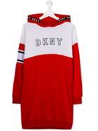 Dkny Kids Logo Print Hooded Dress - Red