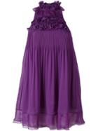 Giamba Ruffle Front Pleated Dress, Women's, Size: 42, Pink/purple, Polyester/silk