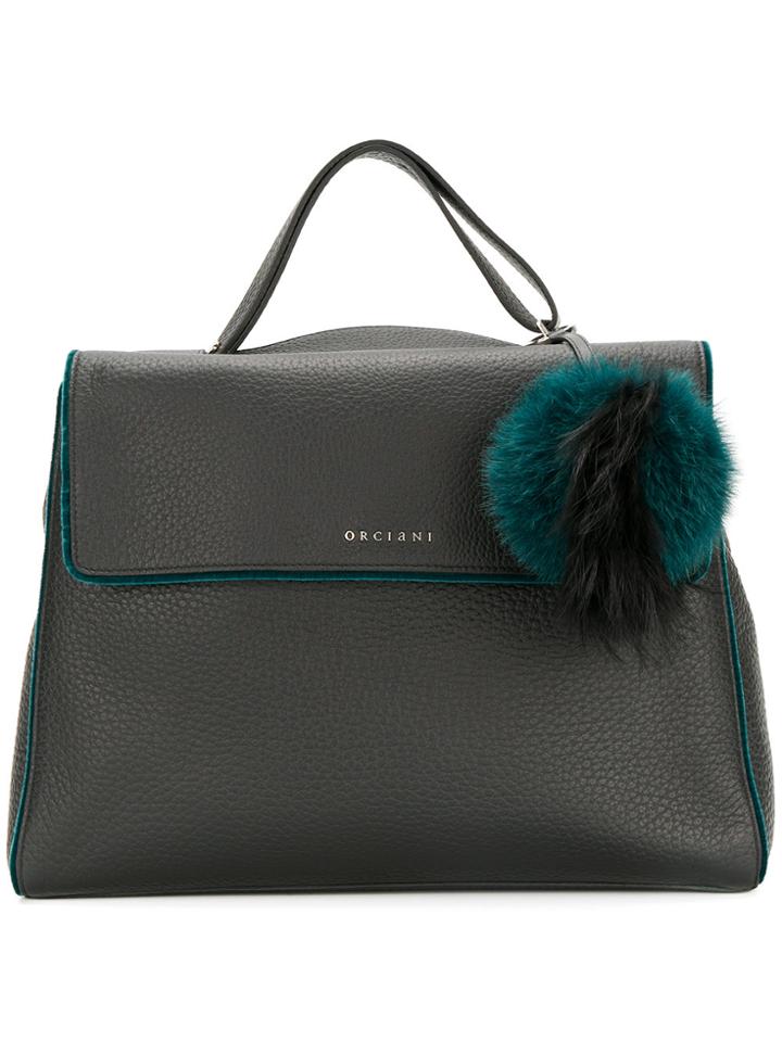 Orciani Fur Pom Pom Tote - Black