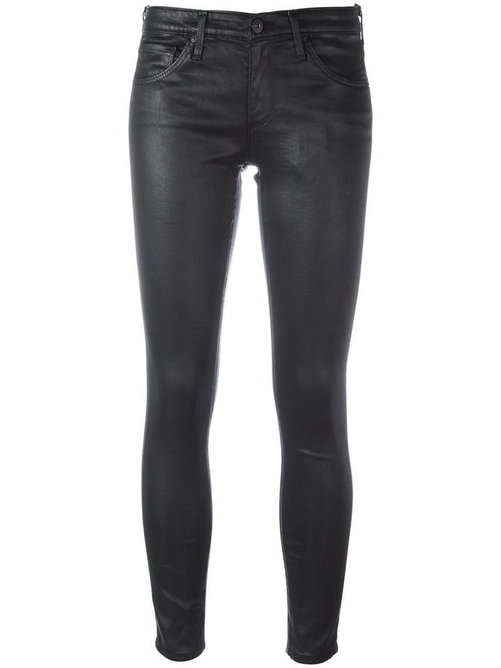 Ag Jeans Leather Effect Skinny Jeans, Women's, Size: 25, Black, Cotton/polyester/polyurethane/modal