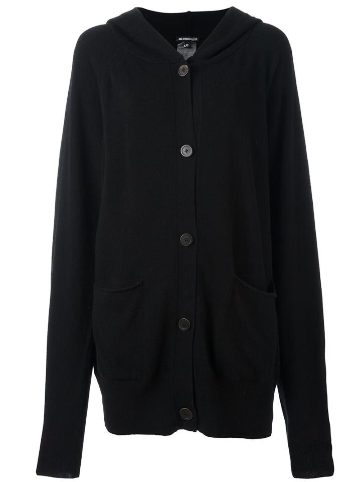 Ann Demeulemeester Button Down Hooded Cardi-coat, Women's, Size: 36, Black, Cashmere/wool