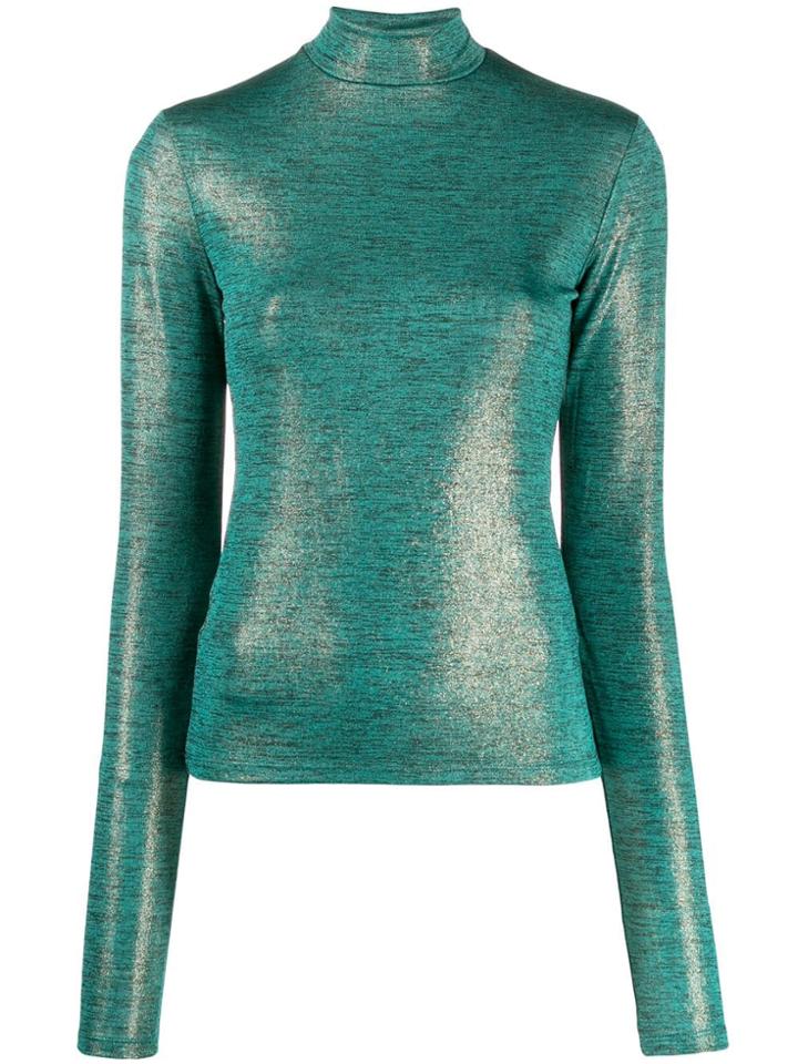 Andamane Beth Metallic Slim-fit Top - Green