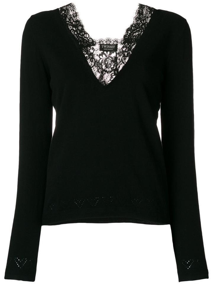 Twin-set Lace Inserts Blouse - Black