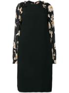 Nº21 Floral Sleeve Midi Silk Dress - Black