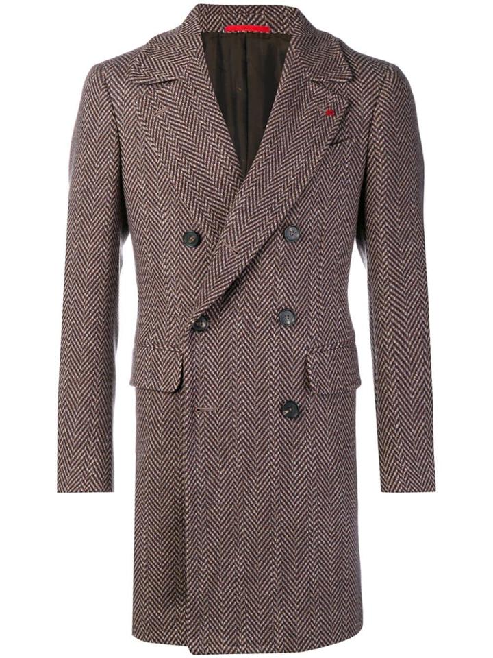 Isaia Herringbone Coat - Brown