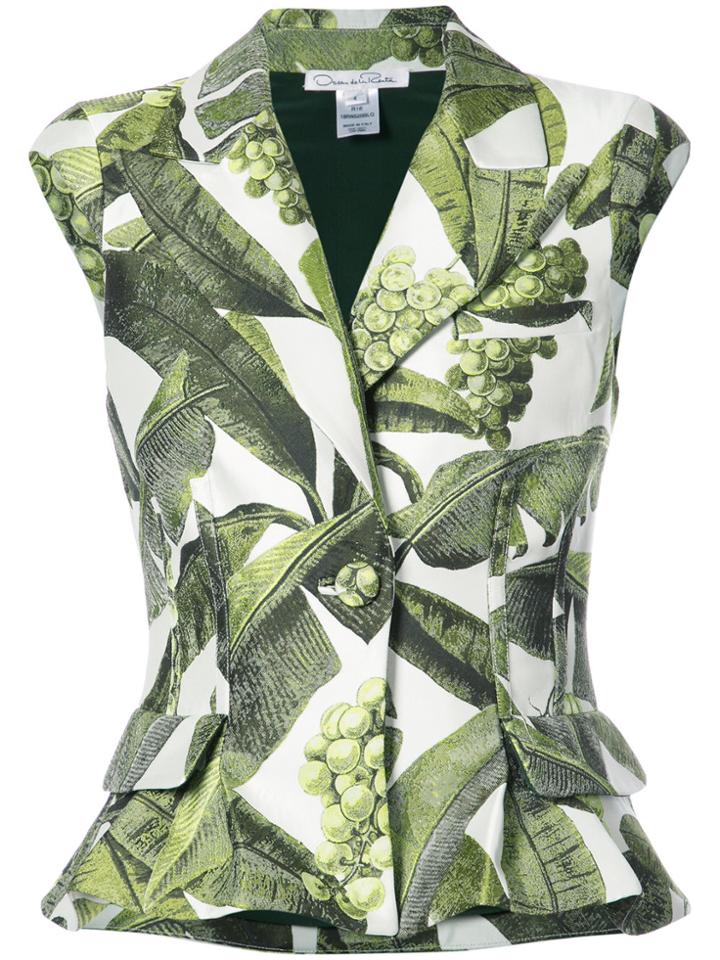 Oscar De La Renta Leaf Print Sleeveless Jacket - Green