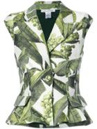 Oscar De La Renta Leaf Print Sleeveless Jacket - Green